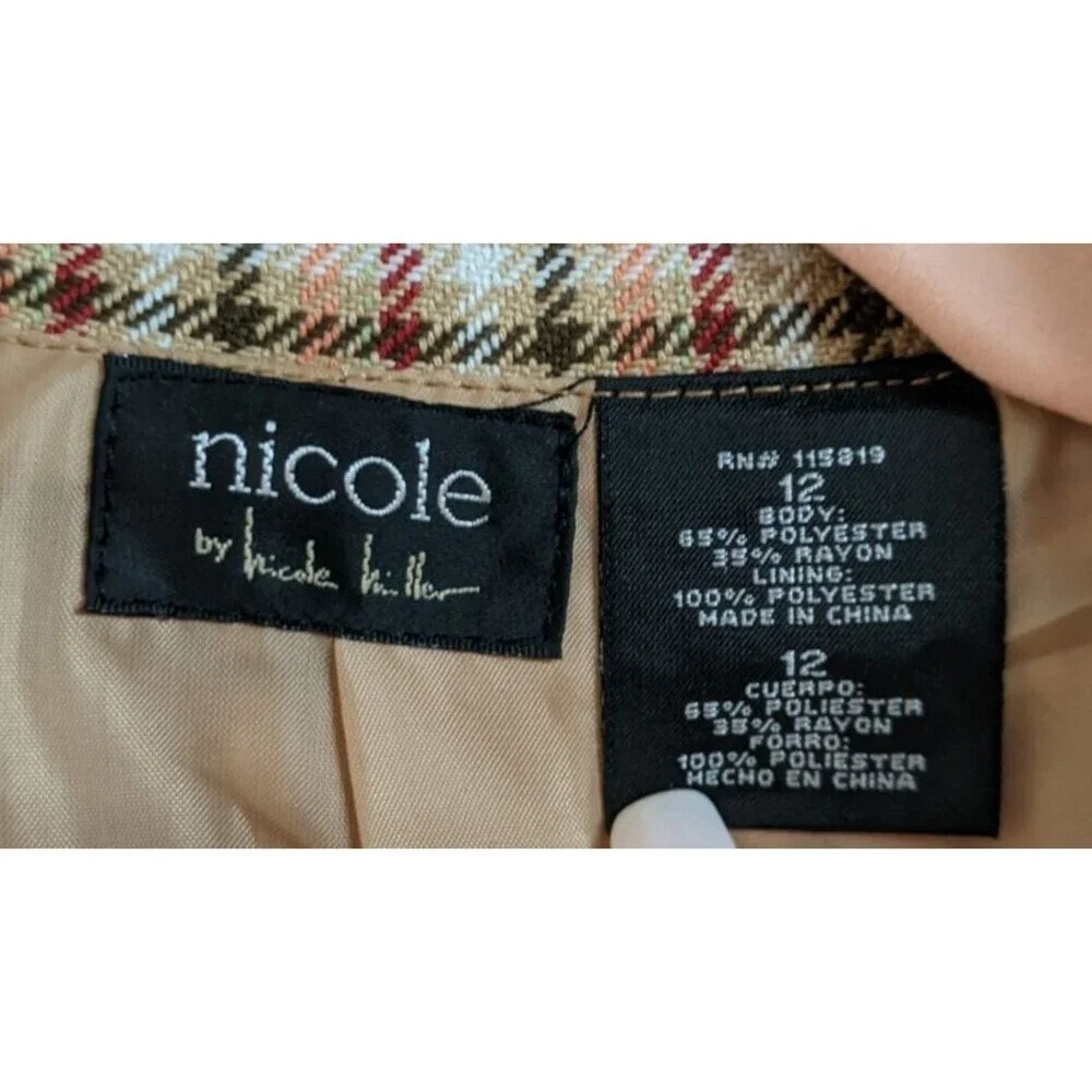 Women's NICOLE MILLER Plaid Belted Poly/Rayon Mid-Length Trench Coat Size 12 - Picture 7 of 9